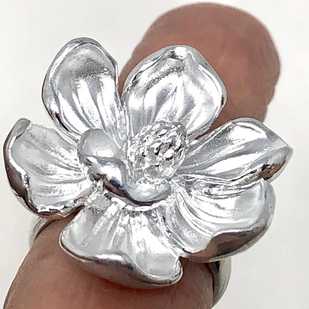 Magnolia Flower Ring Sz 5 Band Aluminum Arthur Court Signed Jewelry